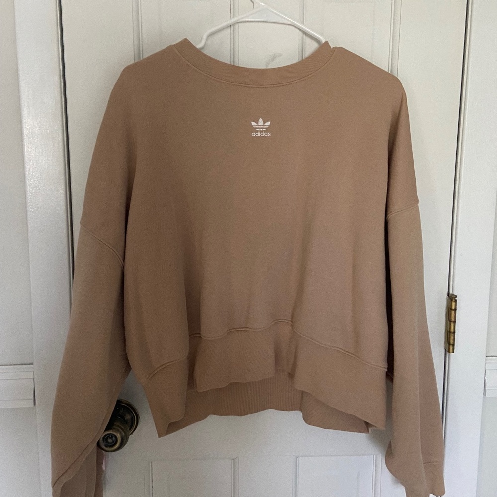 Oversized Tan Embroidered Adidas Crewneck